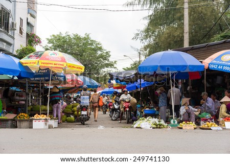 Vinh Long, Vietnam - Nov 30, 2014: Front view of Vinh Long fruit market