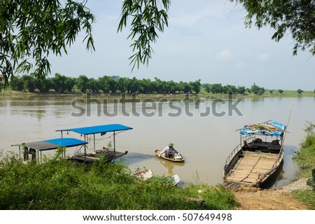 Bac Ninh, Vietnam - May 29, 2016: Transportation ferry station on Cau river bank