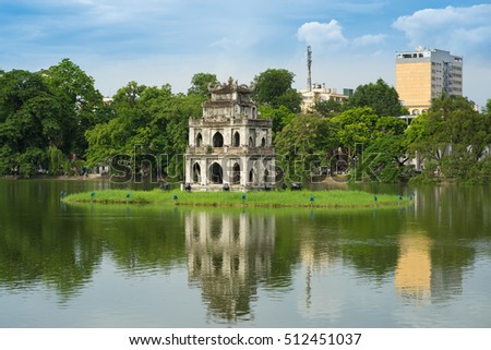 Hoan Kiem lake (Sword lake, Ho Guom) in Hanoi, Vietnam