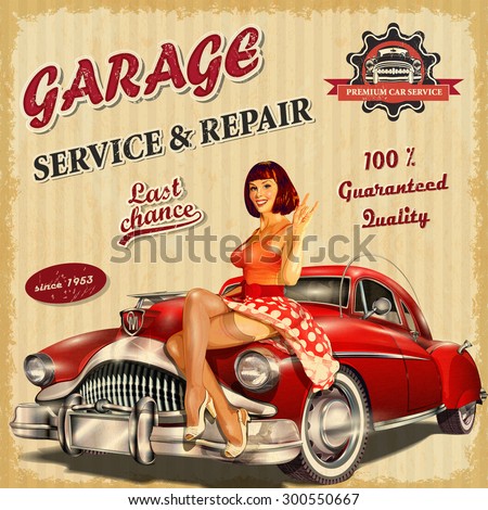 stock vector vintage garage retro poster 300550667