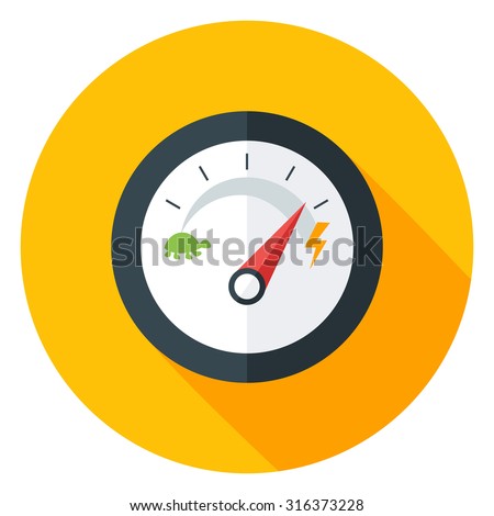 Slow and Fast Speedometer Flat Circle Icon with long Shadow. Vector ...