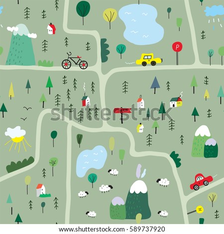 Cartoon Childish City On Planet Stock Vector 76784146 - Shutterstock