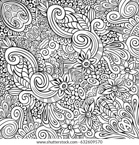 Doodle Seamless Background Vector Doodles Flowers Stock Vector ...