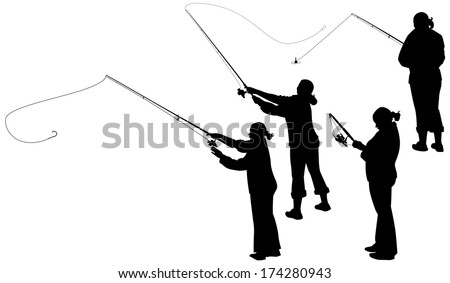 Download Set Silhouettes Women Fishing Rod Stock Vector 174280943 ...