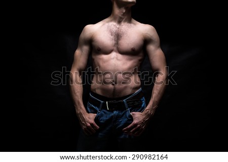 Strong Athletic Man Fitness Model Torso Showing Six Pack 