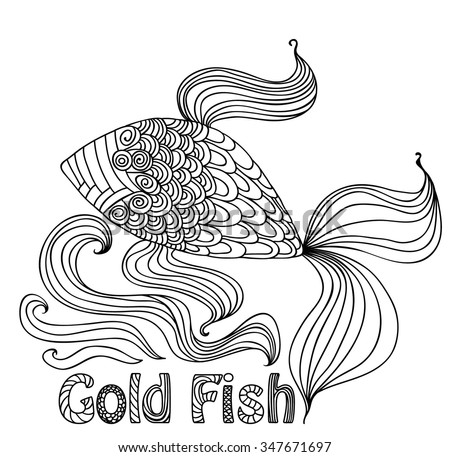 vector Goldfish with a beautiful ornament to paint on a white background