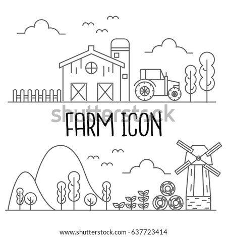 Farm Farming Fields Line Icons Vector Stock Vector 567739657 - Shutterstock