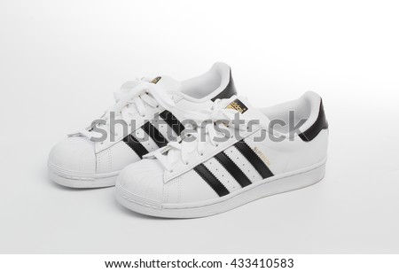 BANGKOK, THAILAND - June 8,2016: Adidas superstar shoes on white - illustrative editorial