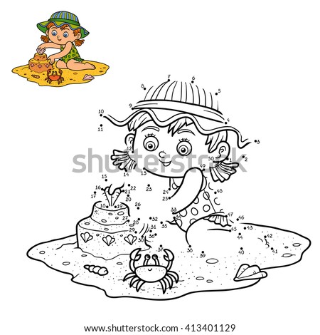 Numbers Game For Children Dot To Education Little Girl Builds A Sand