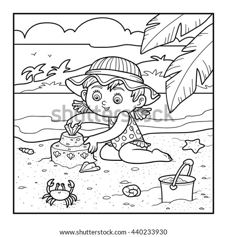 Coloring Book Children Little Girl Builds Stock Vector 440233930 ... Coloring Book Children Little Girl Builds Stock Vector 440233930 ...