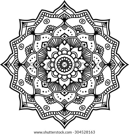 Simple black floral orient mandala on the white background.