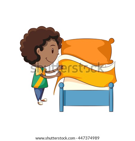 Boy Making Bed Vector Illustration Stock Vector 447374989 - Shutterstock