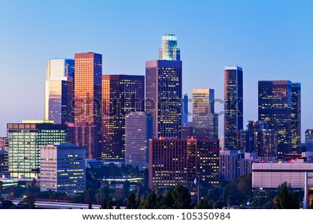 Early morning light on the Los Angeles skyline.