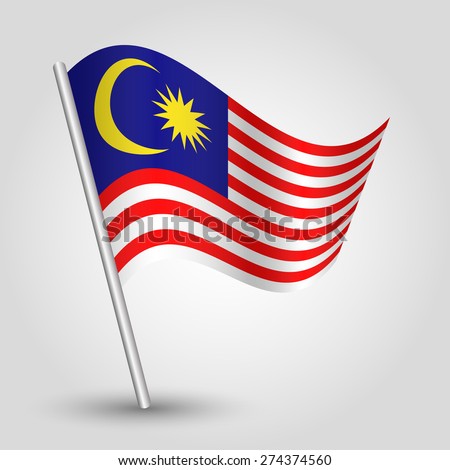 vector waving simple triangle Malaysian flag on pole - national symbol ...