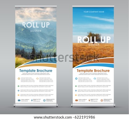 Template Universal Roll Up Banner For Business Or Travel Design A Vertical Brochure With Mountains Template Universal Roll Up Banner For Business Or Travel Design A Vertical Brochure With Mountains
