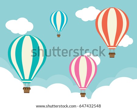 Four Hot Air Balloons with Clouds