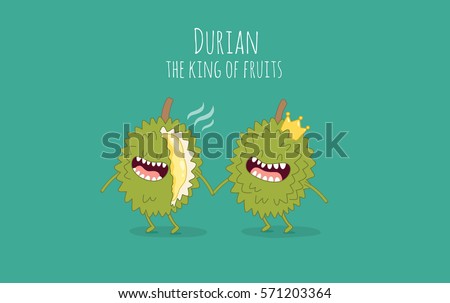 Funny durian fruits. Durian the king of fruits. Vector illustration.