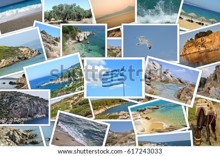 Collage Of Many Photographs Travel Destinations In Greece Collage Of Many Photographs Travel Destinations In Greece