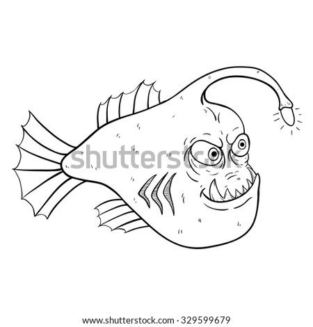 black white funny angler fish monkfish 스톡 벡터 329599679