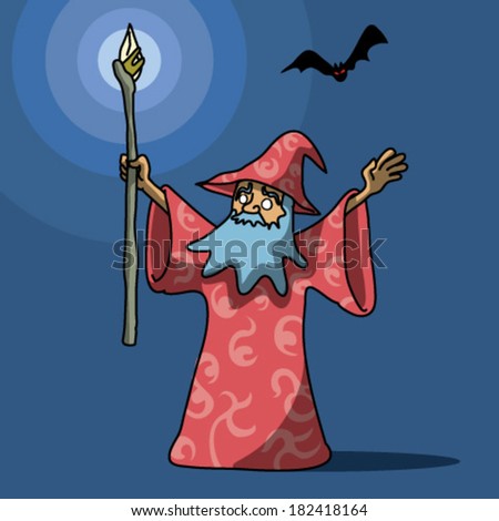 Wizard holding staff - stock vector