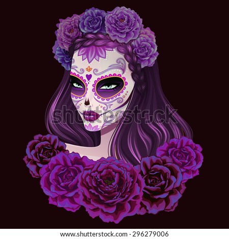 Beautiful Sugar Skull Woman Illustration Day Stock Vector 