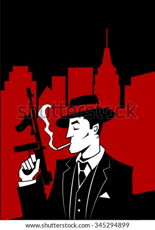 Cartoon Gangster Comic Art Vector Illustration Stock Vector 345294899