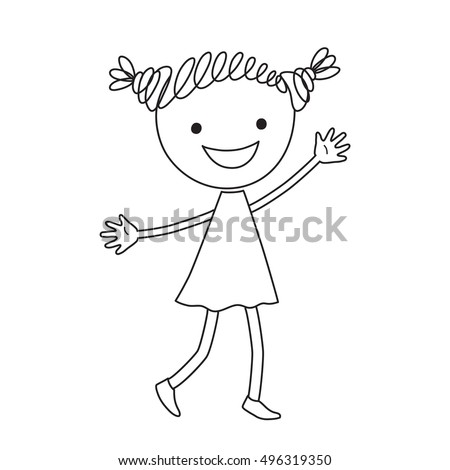 Cute Cartoon Girl Black White Vector Stock Vector 30385372 - Shutterstock