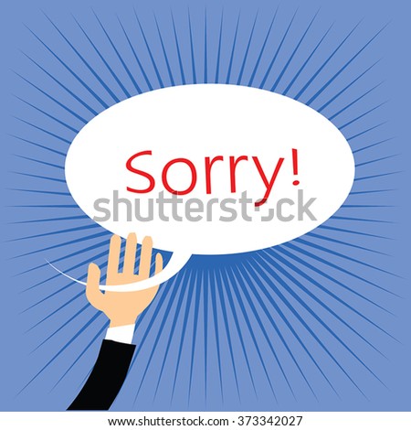 stock vector sorry hand sign design on sunburst background helping hand vector illustration with speech 373342027