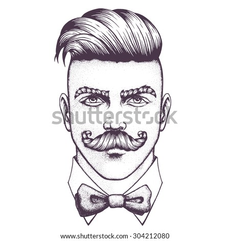Hand Drawn Portrait Moustached Man Full Stock Vector 508012645