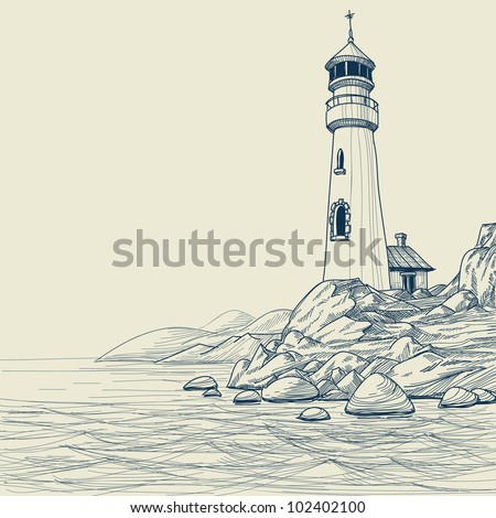 Blue Sea Background Waves Lighthouse Vector Stock Vector 321512195 ...