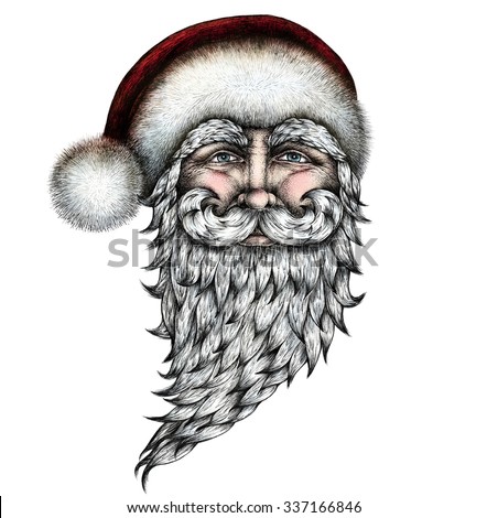 santa claus ink pen drawing hand drawn graphic illustration mixed technique colored image - White Santa Claus santa claus ink pen drawing hand drawn graphic illustration mixed technique colored image - White Santa Claus