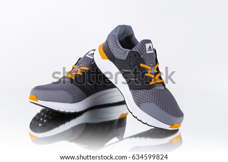 Afife, Portugal - May 5, 2017: Adidas Running boots. Adidas, multinational company. Isolated on white. Product shots