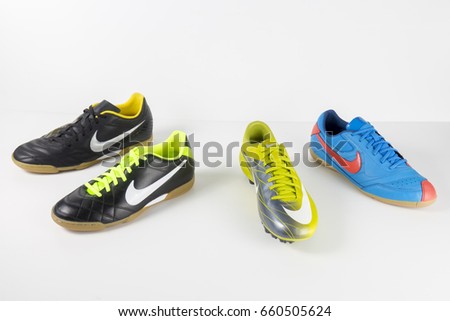 Portugal, June, 2017:Nike Sneaker Soccer. Nike, Multinational company. Isolated on White. Product shots.