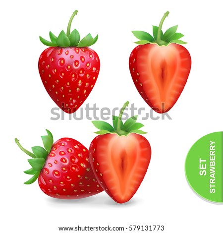 Realistic strawberry icons set, template for advertising vector illustration