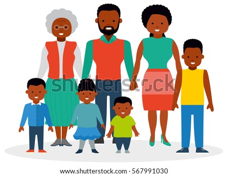 Big Family Children Grandmother African American Family Stock Vector ...