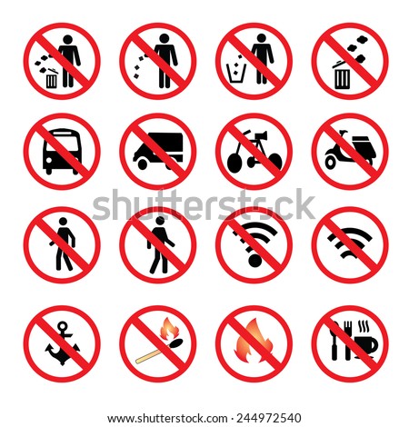 Funny Prohibited Alerting Signs Icons Collection Stock Illustration ...