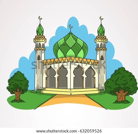 Mosque Doodle Cartoon Vector Isolated Stock Vector 632059526 - Shutterstock