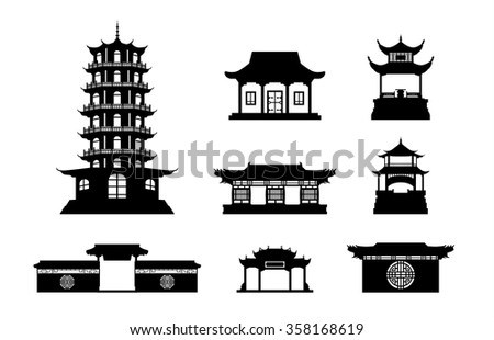 Silhouette Chinese Architecture Shape Set On Stock Vector 358168619 ...