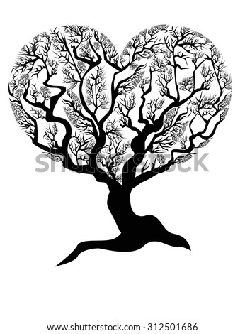 Silhouette Heartshaped Tree Isolated On White Stock Vector 312501686 ...