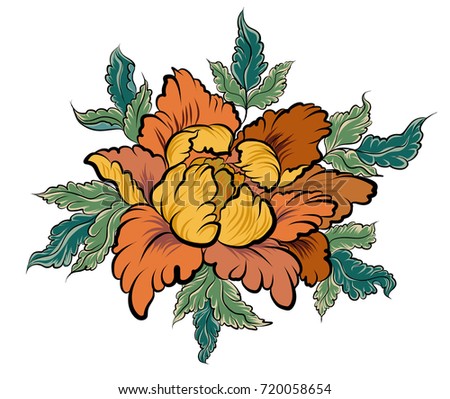 hand drawn peony flowerchinese flower vectorjapanese stock vector hand drawn peony flowerchinese flower vectorjapanese stock vector