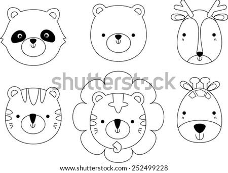 Cute animal head outlined vector. - stock vector