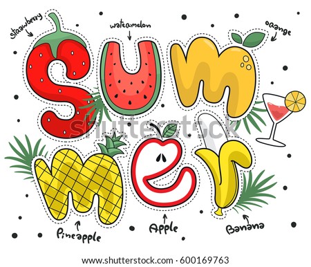 Summer poster with fruit alphabet isolated on white background illustration vector.