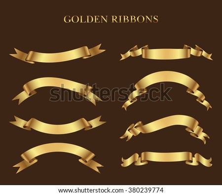 Set Golden Vector Ribbons Banners Your Stock Vector 