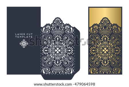 Vector wedding card laser cut template. Vintage decorative elements. Hand drawn background. Islam, Arabic, Indian, ottoman motifs. Vector illustration