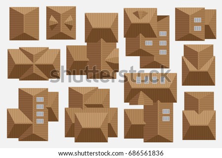 Tiled Roof Houses Top  View  Cityscape Stock Vector  