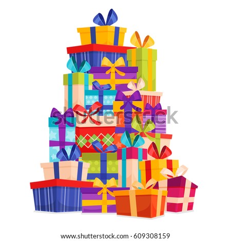 Big Pile Colorful Wrapped Gift Boxes Stock Vector 609308159 - Shutterstock