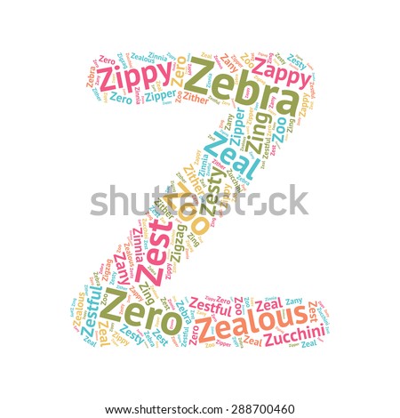 cute word cloud abc letters series stock vector 288700460 shutterstock what word starts with the letter z