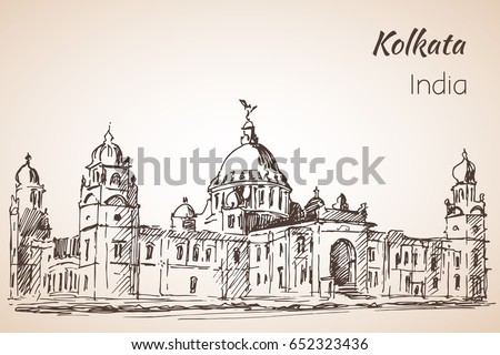 Victoria hall sketch of indian city kolkata isolated on white background Victoria hall sketch of indian city kolkata isolated on white background
