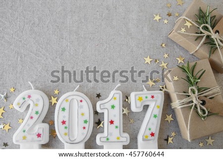 2017 candles with eco present boxes, New Year copy space background