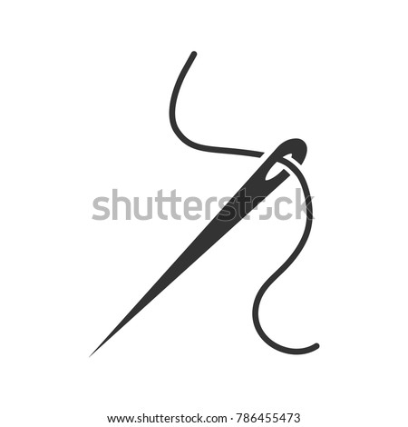 Sewing needle with thread glyph icon. Silhouette symbol. Tailoring. Negative space. Vector isolated illustration